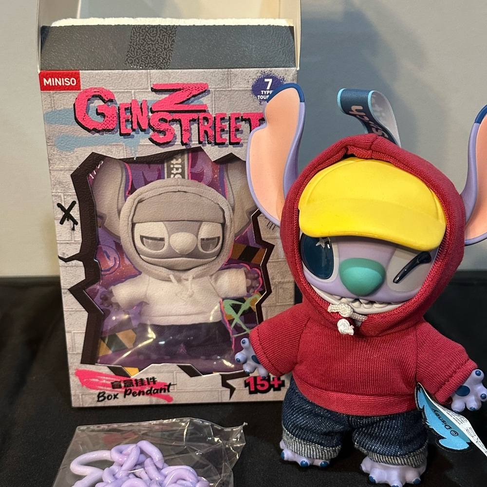 Miniso Stitch Gen Z Figure Bounce with Red Hoodie new